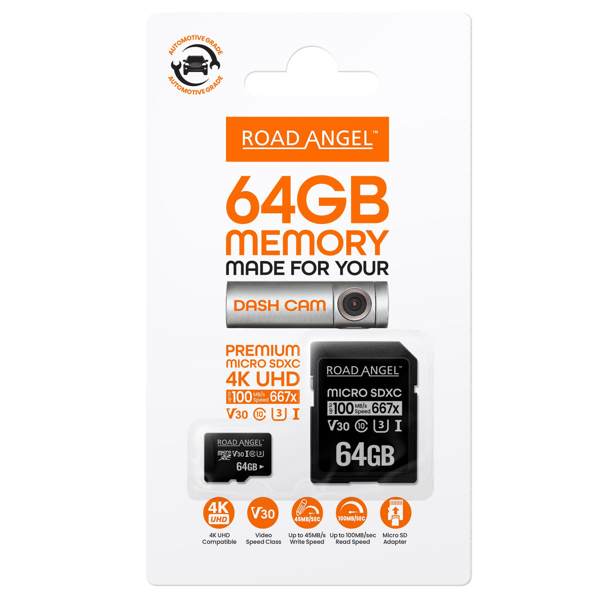 Road Angel Automotive Grade SDXC MicroSD Card & Adapter – RSD 64GB