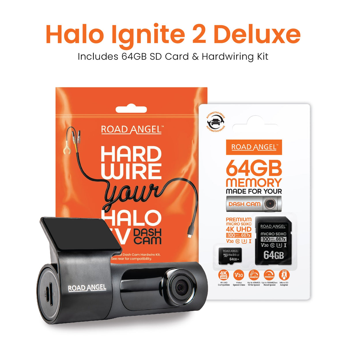 NEW - 2025 Halo Ignite 2 1080p Full HD Compact Dash Cam With Quick Release Mount (USB-C) With 64GB SD Card & Hardwiring Kit Bundle