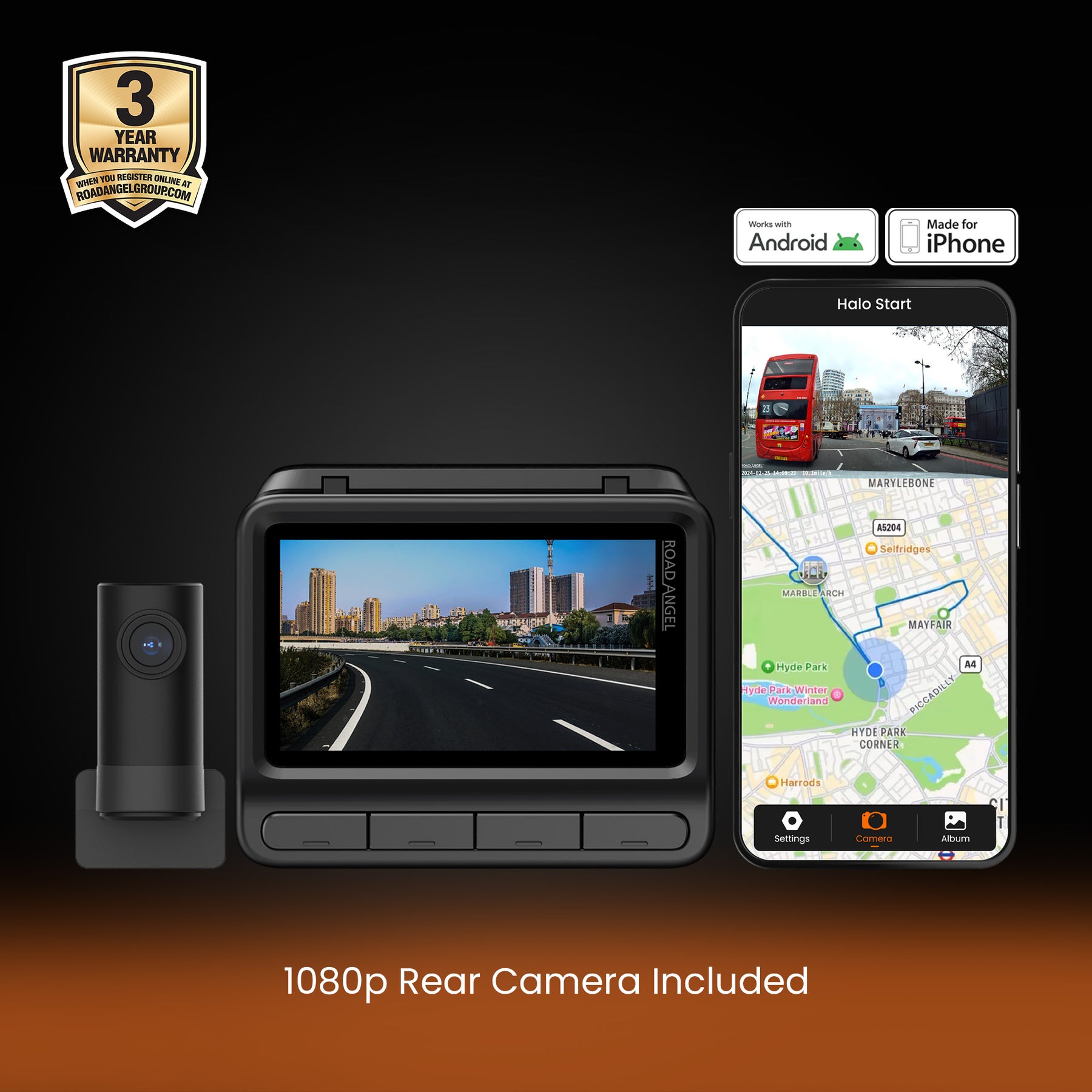 NEW - Road Angel Halo Elite 4K (2160p) & 1K (1080p) Dual Dash Cam With Sony Starvis 2 Enhanced Night Vision Video Technology!- With Free Hardwiring Kit!